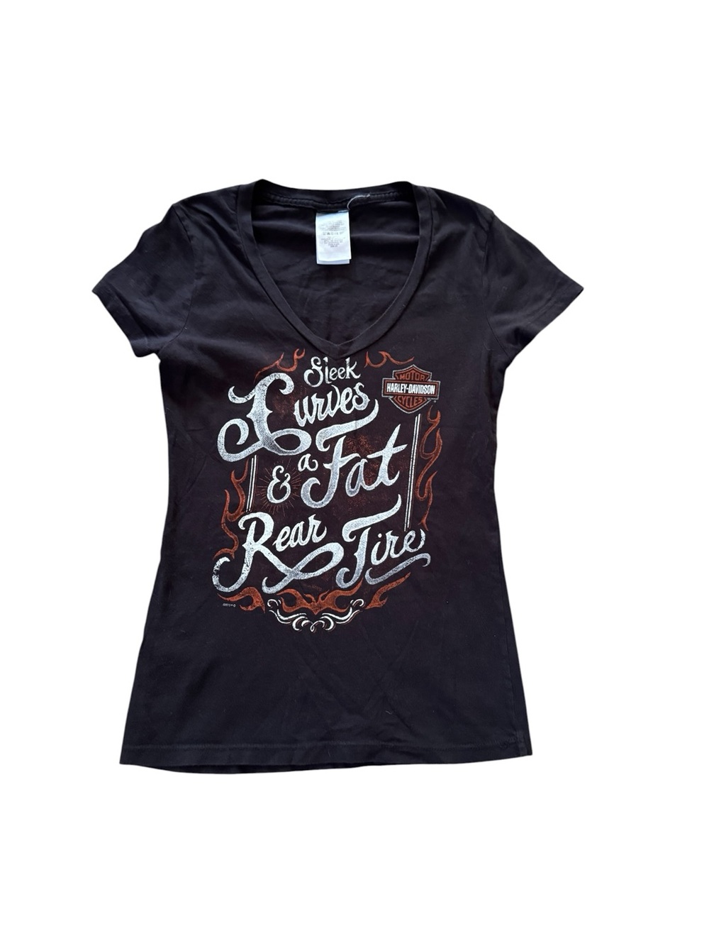 Harley Davidson Women’s XS Graphic V Neck T Shirt Black Biker Motorcycle Tee